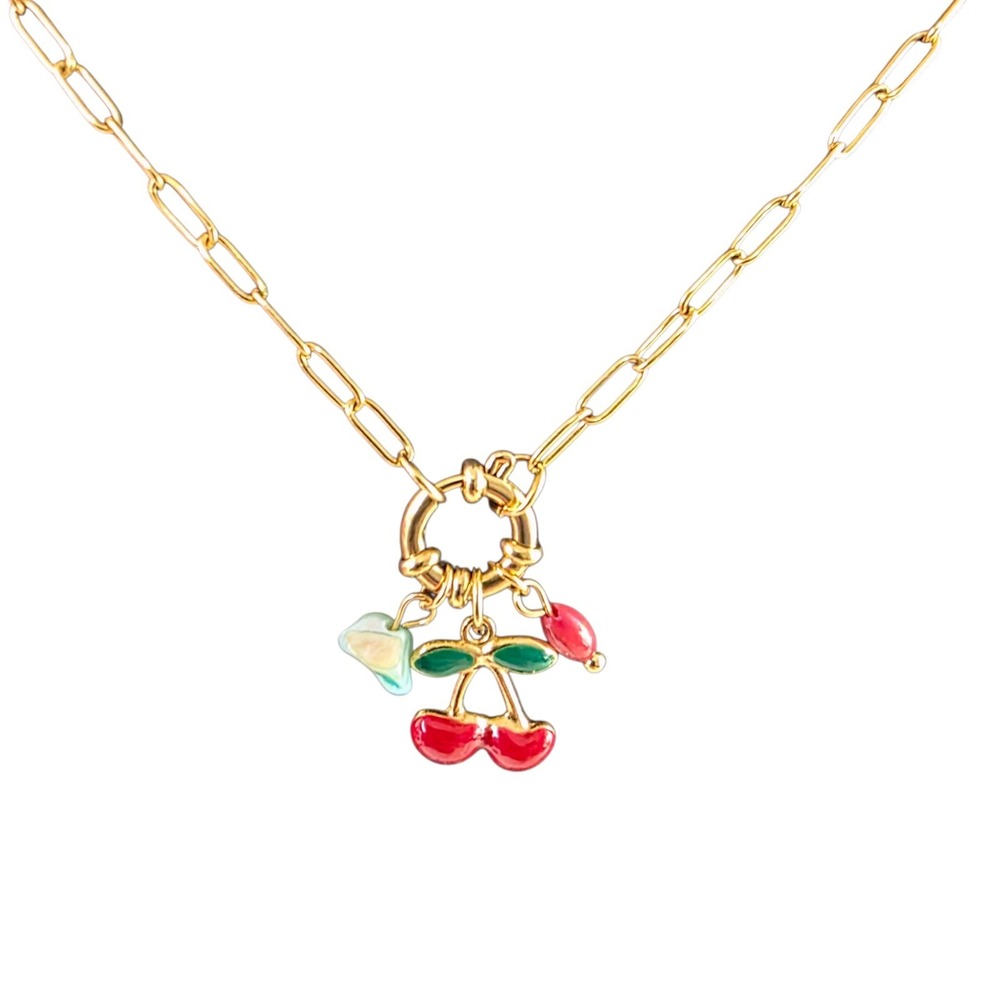Dainty Cherry Charm‎ Pendant Necklace Fruit Jewelry Link Chain 16" Trendy